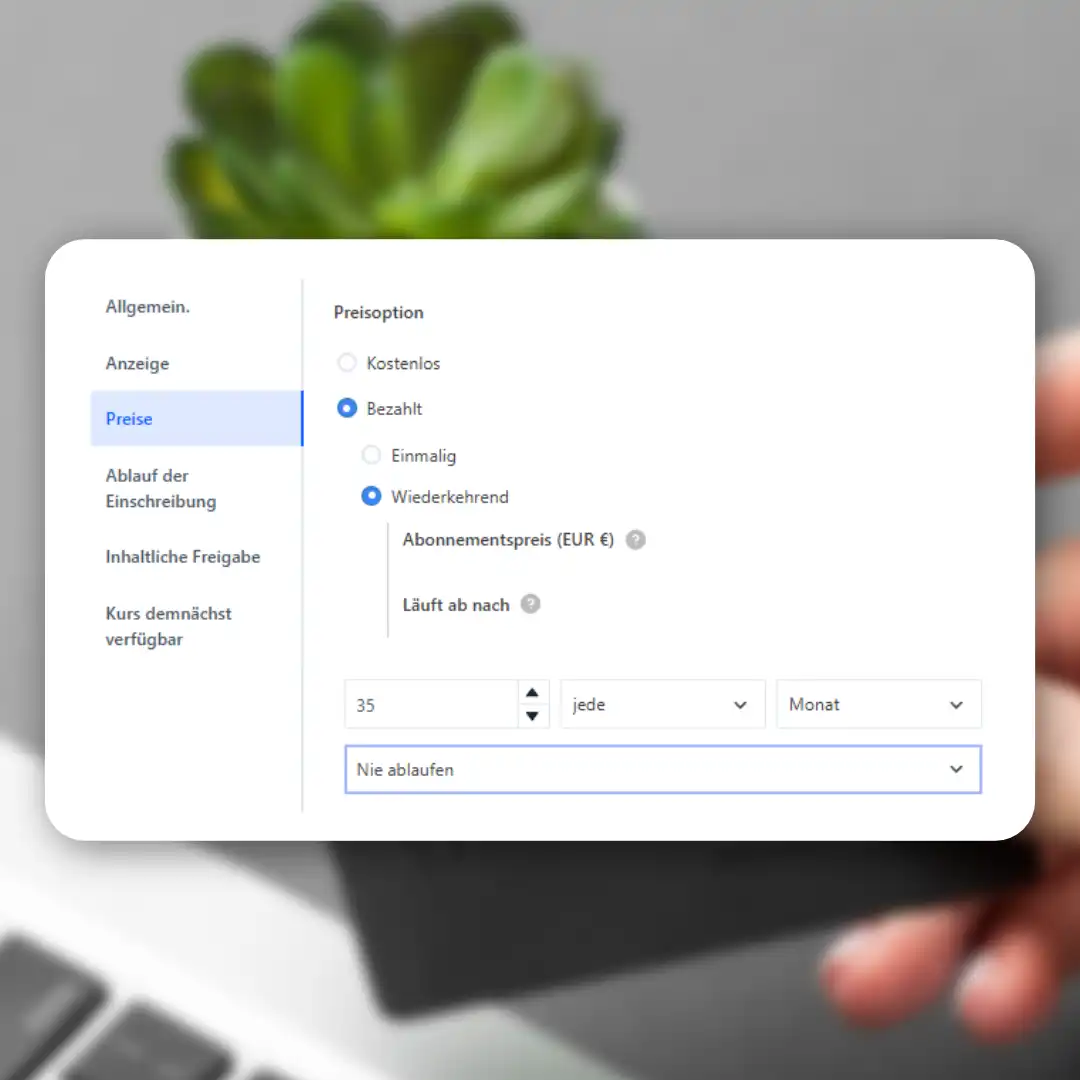 Webseitz kursplattform verschiedene preismodelle